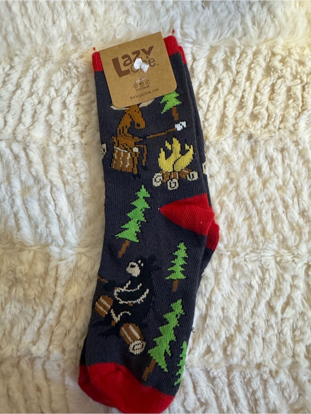 Lazy One Navy Socks with Red Accents — Campfire Bear & Moose Design